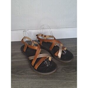 Olukai Upena Girls Leather Strappy Sandals Brown Gold Size 6 Youth / EU 38